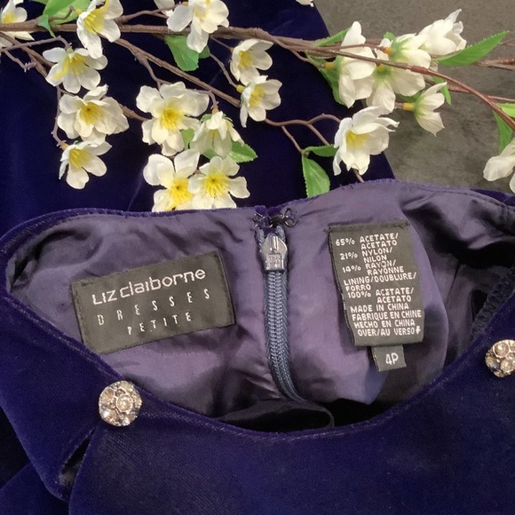 Vintage Liz Claiborne Velvet Strong Shoulder Embellished Keyhole Short Dress 90s - Picture 12 of 16